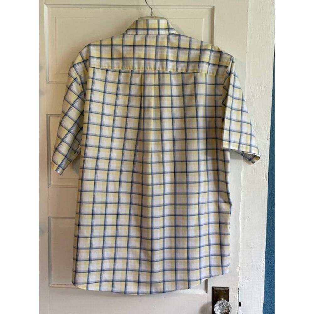 Jos. A. Bank Size Large Short Sleeve Button Front Yellow & Blue Plaid Shirt - Picture 2 of 5